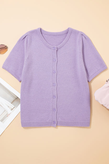 Solid Short Sleeve Cardigan Sweater Tee