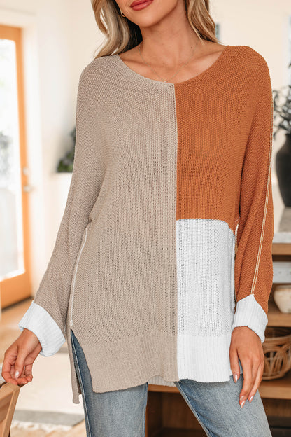 Colorblock Knit V-Neck Sweater