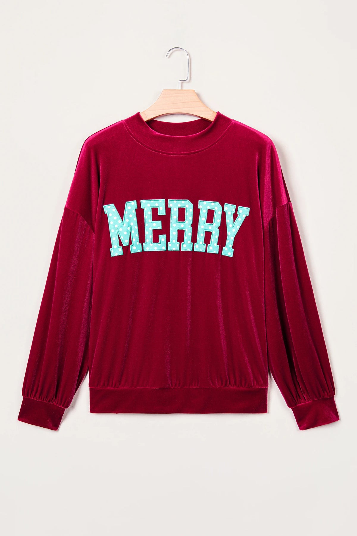 Christmas MERRY/PRAY Polka Dot Letter Print Velvet Sweatshirt