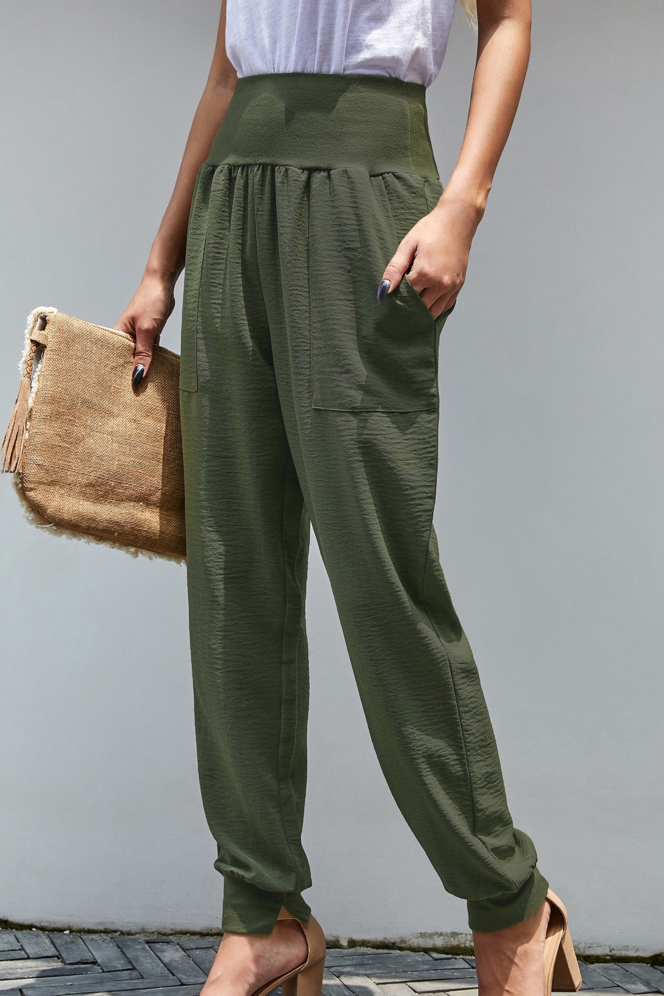 High Waist Pocketed Jogger Pants