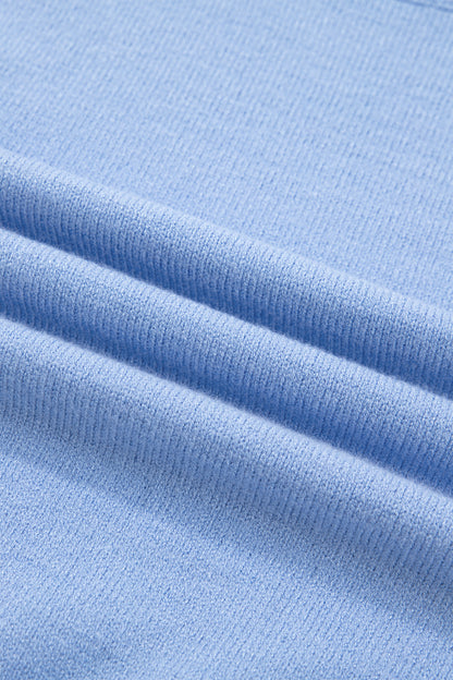 Solid Ruffle Sleeve Round Neck Ribbed Sweater