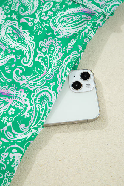 Paisley Button-Front Tied Waist Mini Dress