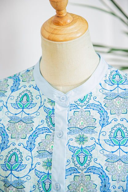 Paisley Long Puff Sleeve Buttoned Shirt