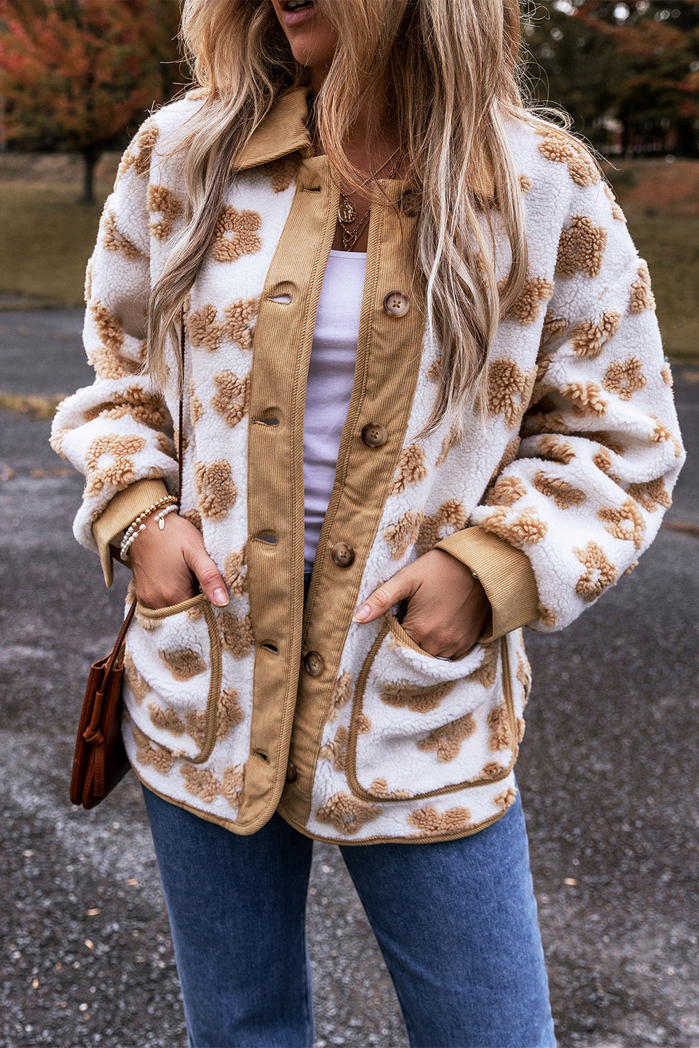 Floral Button Up Fleece Jacket