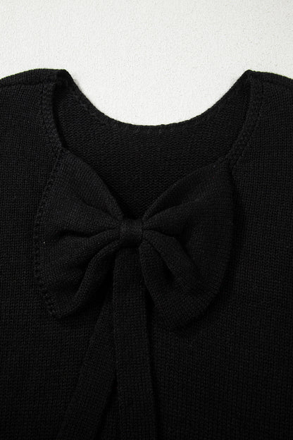 Bow Tie Backless Bubble Sleeve Sweater