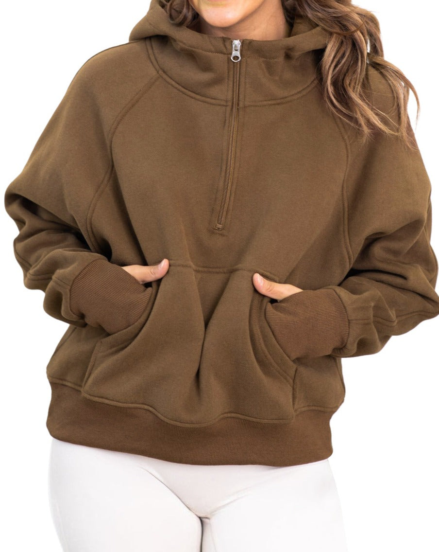 Thumbhole Sleeve Half Zip Hoodie