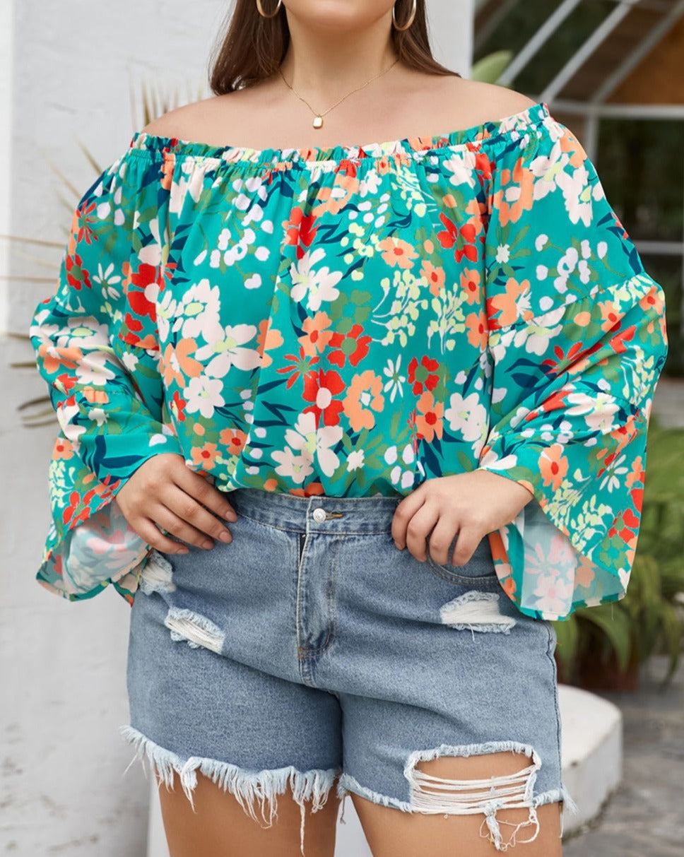 Floral Frilled Off Shoulder Blouse Plus Size