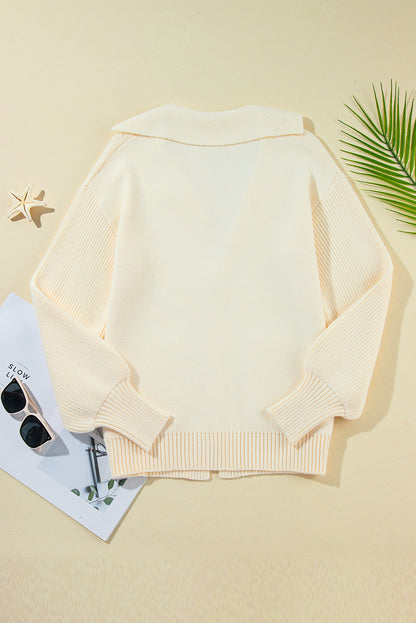 Solid Lapel Collar Single Button Sweater Cardigan