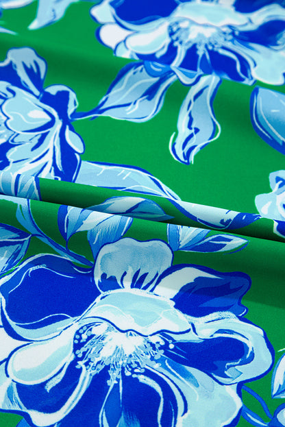 Floral Lace Trim Ruffle Sleeve Pleated Blouse