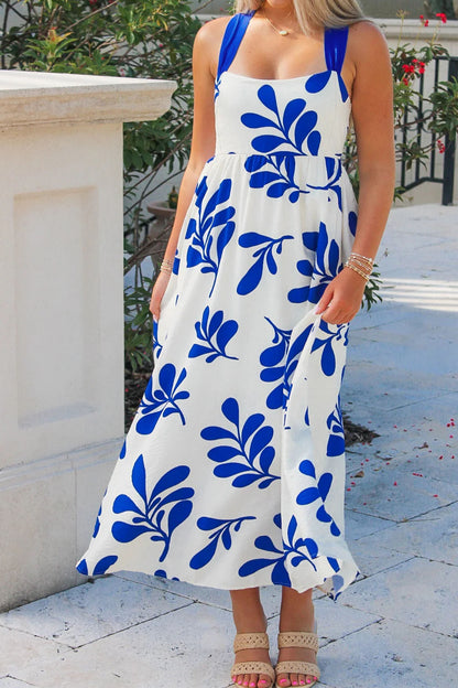Floral Crisscross Tie-Back Sleeveless Maxi Dress