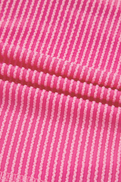 Corded Knit Buttoned V-Neck Short Sleeve Romper