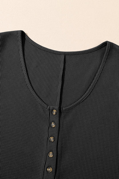 Waffle Buttoned Scoop Neck Sleeveless Romper