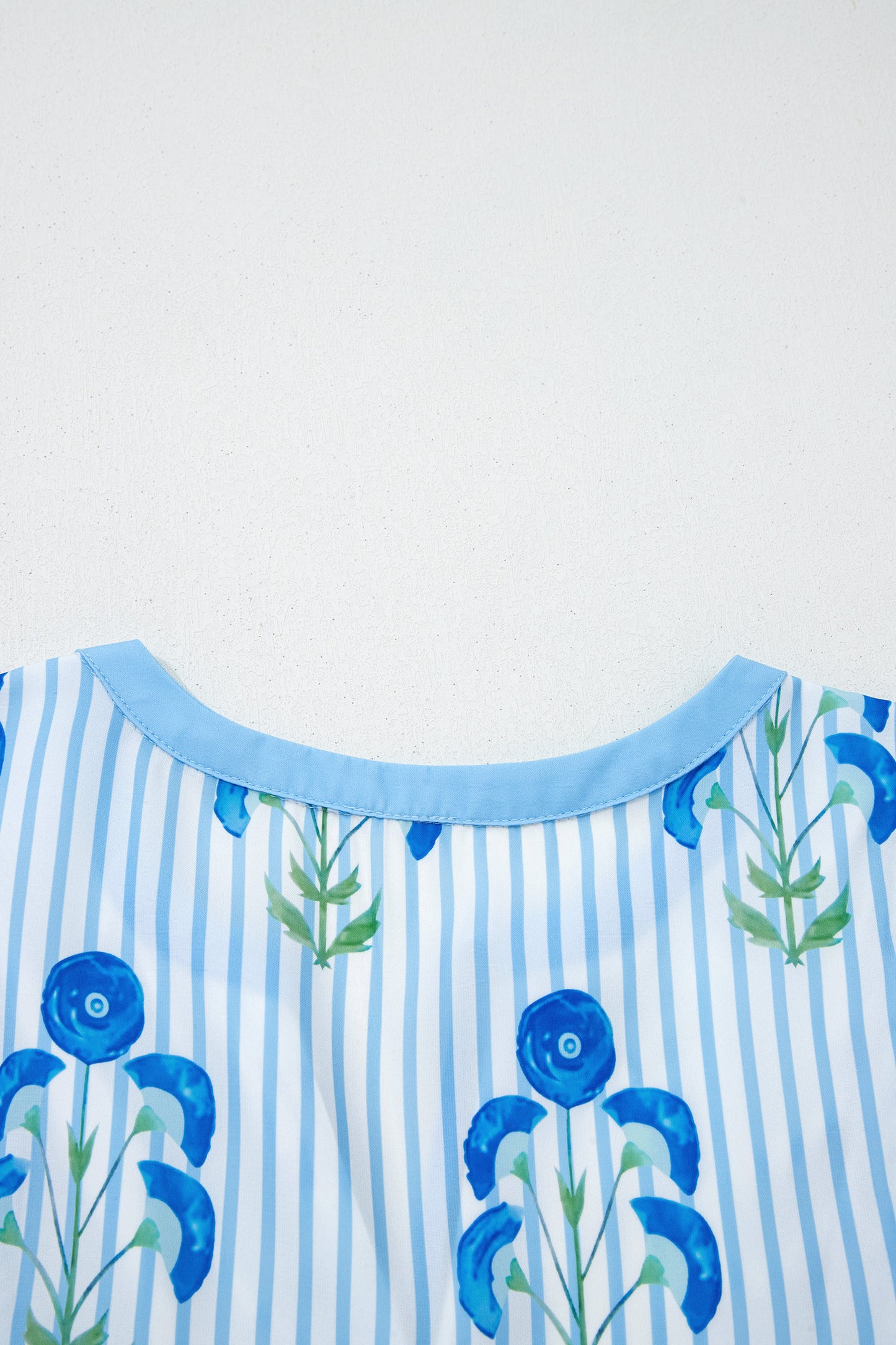 Floral Stripe Tie Notch Puff Sleeve Dress