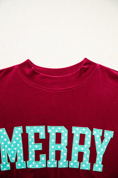 Christmas MERRY/PRAY Polka Dot Letter Print Velvet Sweatshirt