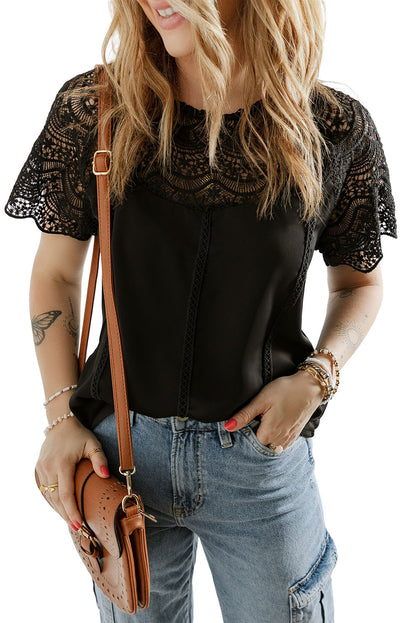 Lace Patchwork Short Sleeve Blouse