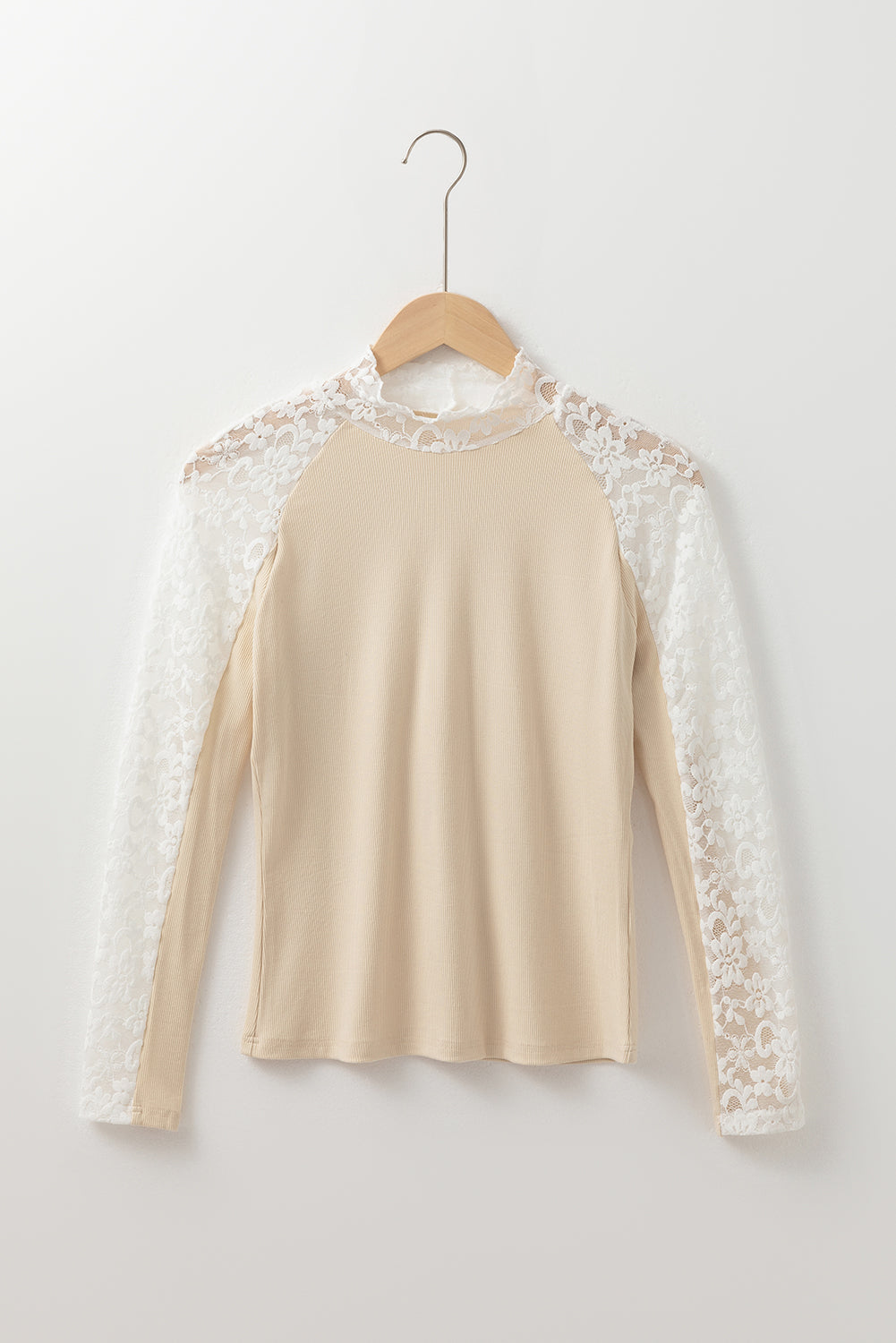 Floral Lace Patchwork Long Sleeve Mock Neck Top