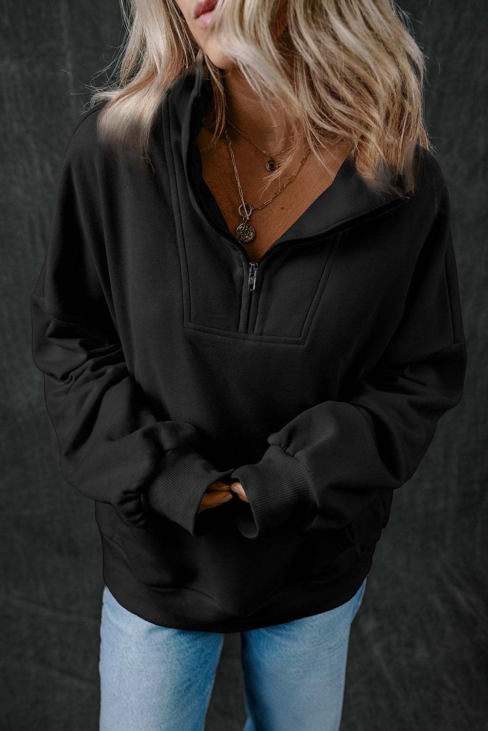 Half Zip Stand Neck Sweatshirt