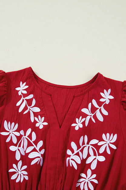 Floral Embroidered Long Sleeve Tiered Maxi Dress