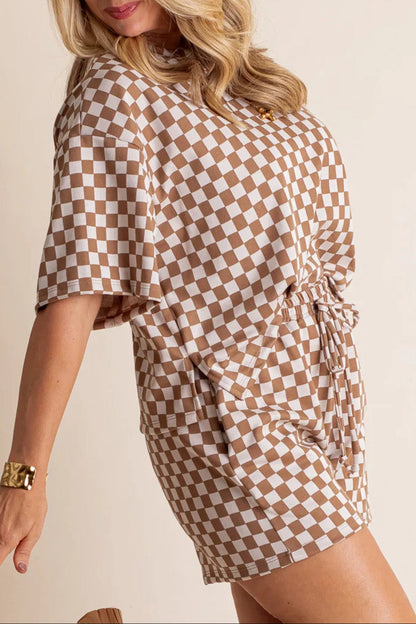 Plus Size Checker Tee And Shorts Set