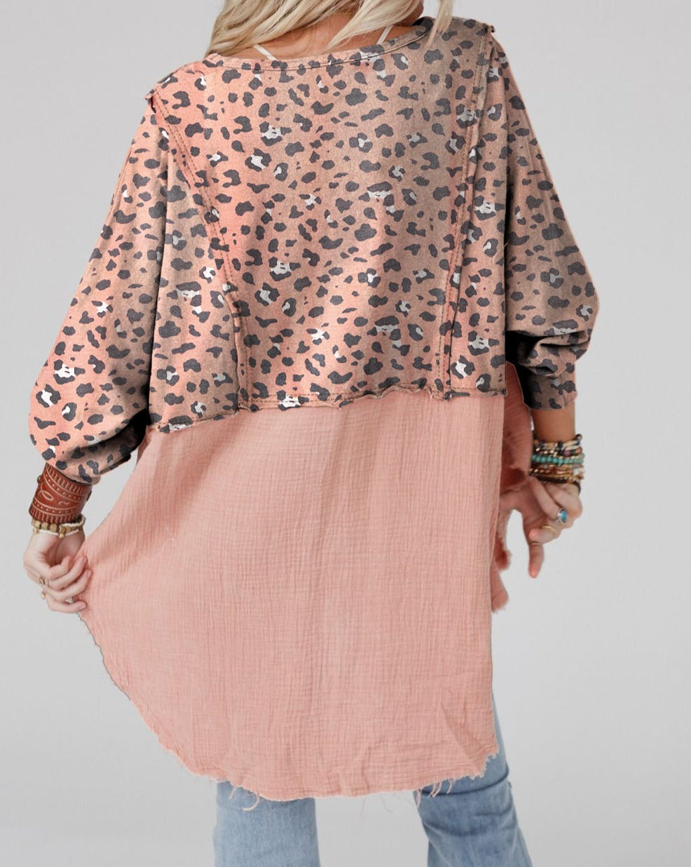 Leopard Colorblock Oversized Blouse