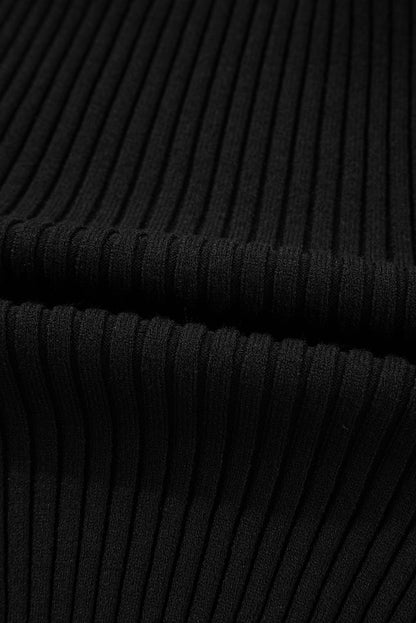 Solid Ribbed Knit Cold Shoulder Choker Neck Top