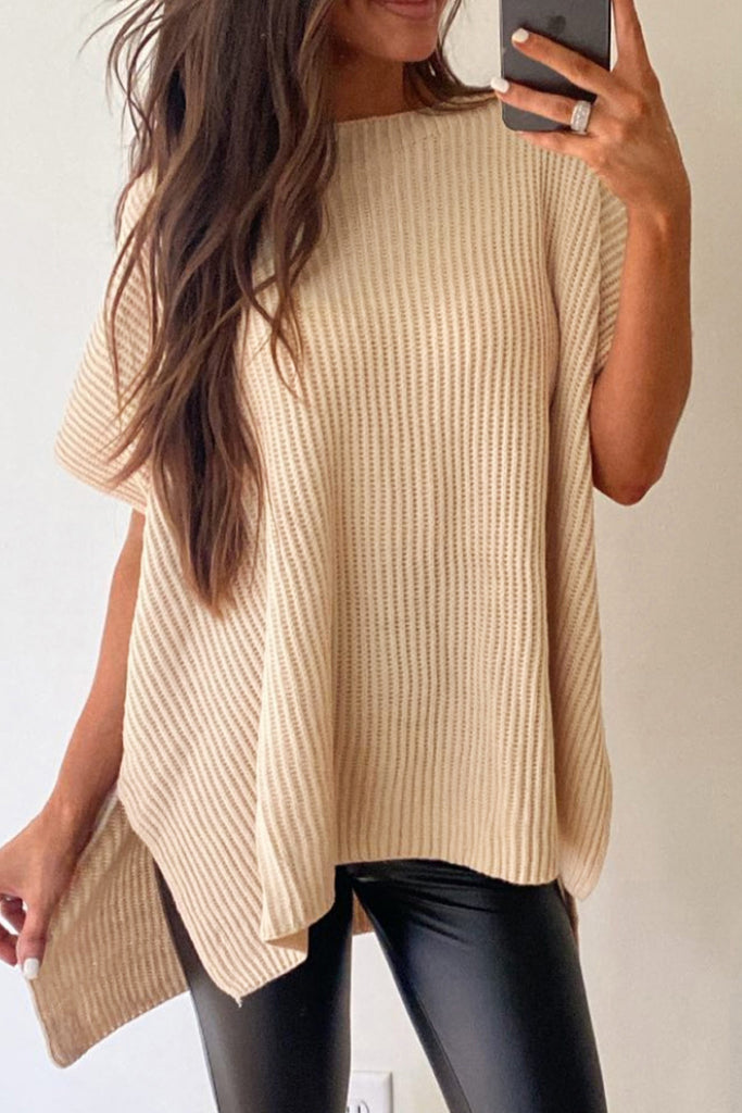 Short Sleeve Side Slit Sweater