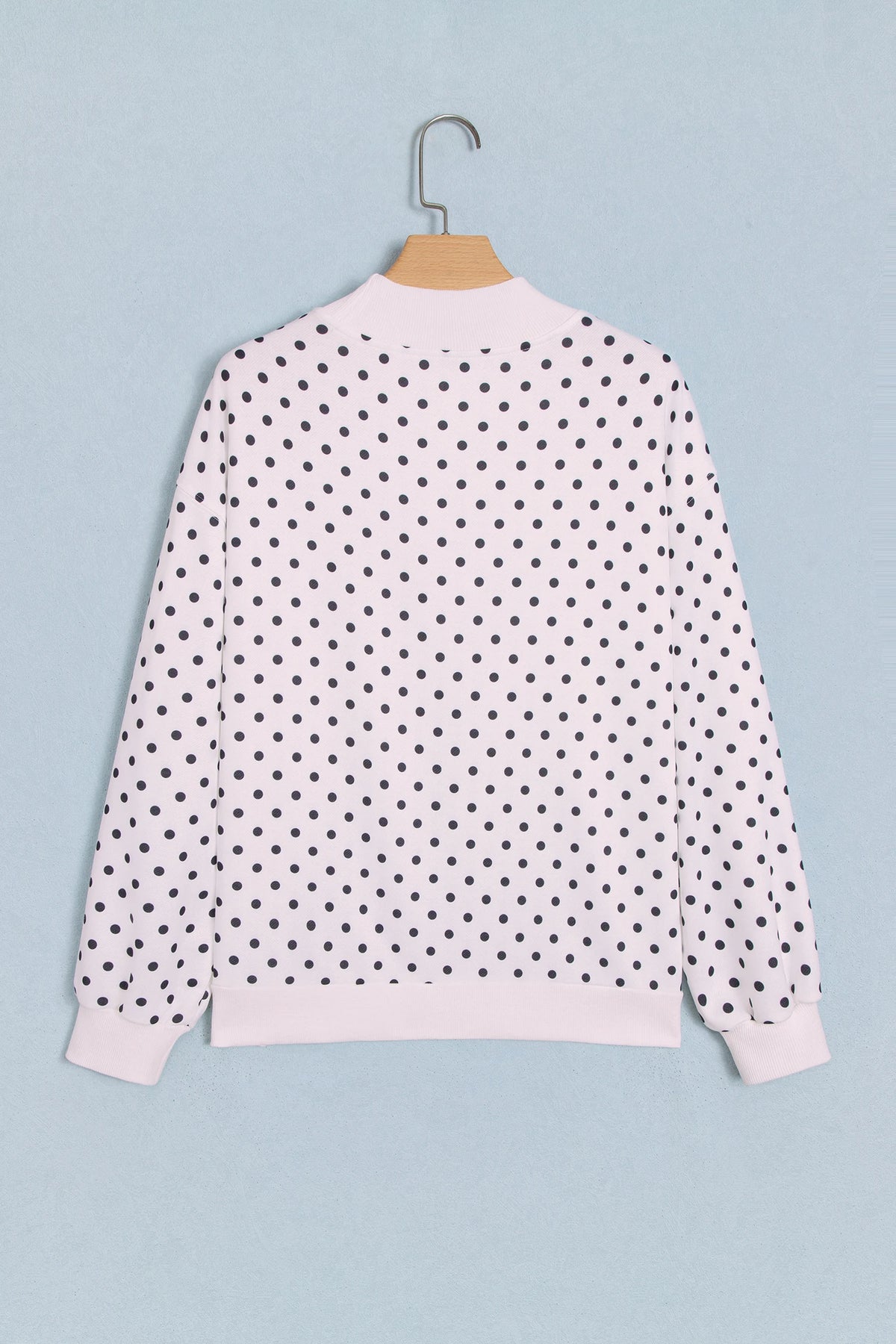 Polka Dot Mock Neck Drop Shoulder Sweatshirt