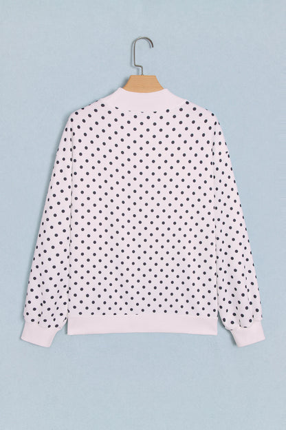 Polka Dot Mock Neck Drop Shoulder Sweatshirt