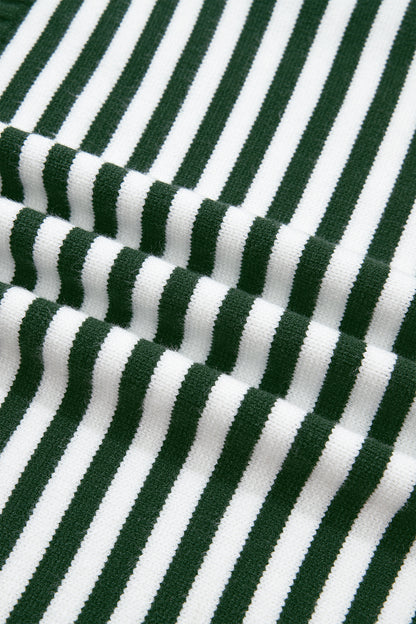Stripe Button Placket Drop Shoulder Long Sleeve Sweater