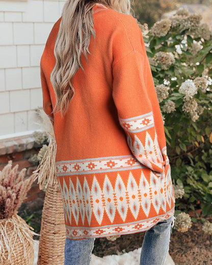 Aztec Border Open Front Cardigan