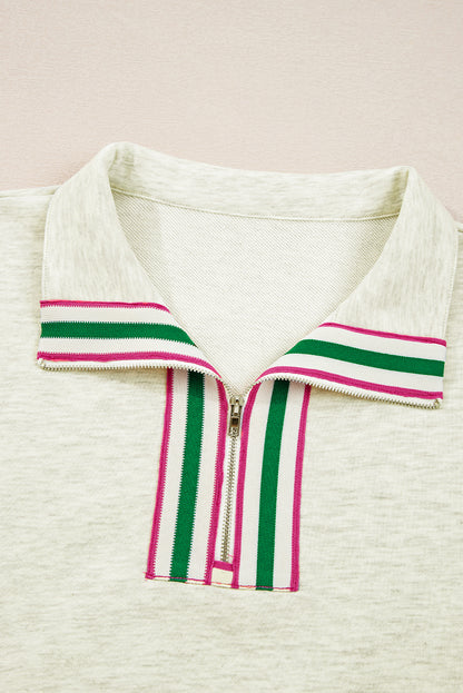 Stripe Contrast Collared Patchwork Sweatshirt