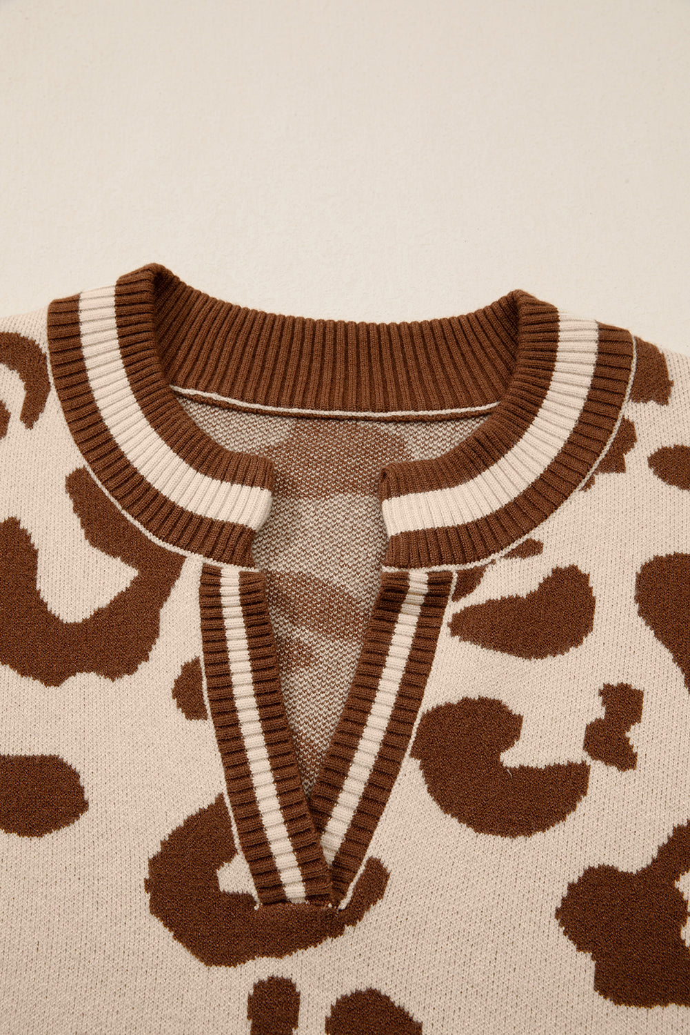 Leopard Knit V-Neck Sweater