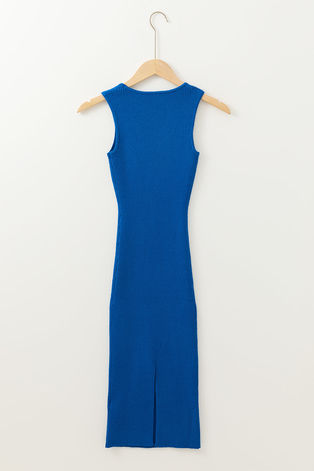 Solid Ribbed Sleeveless Midi Dress