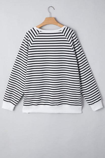 Stripe Raglan Sleeve Side Slit Sweatshirt