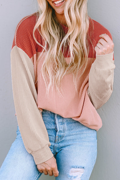Colorblock Ribbed Long Sleeve Top