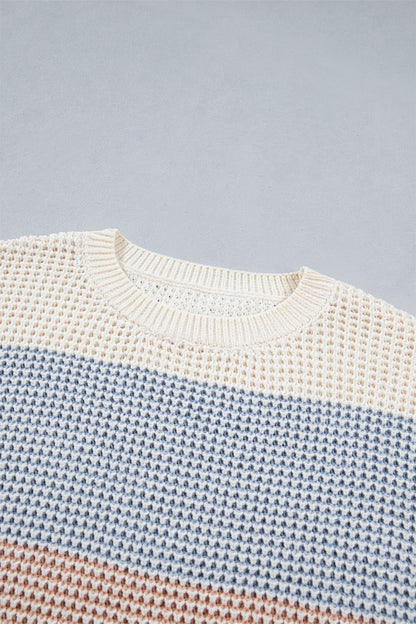 Colorblock Stripe Drop Shoulder Round Neck Sweater