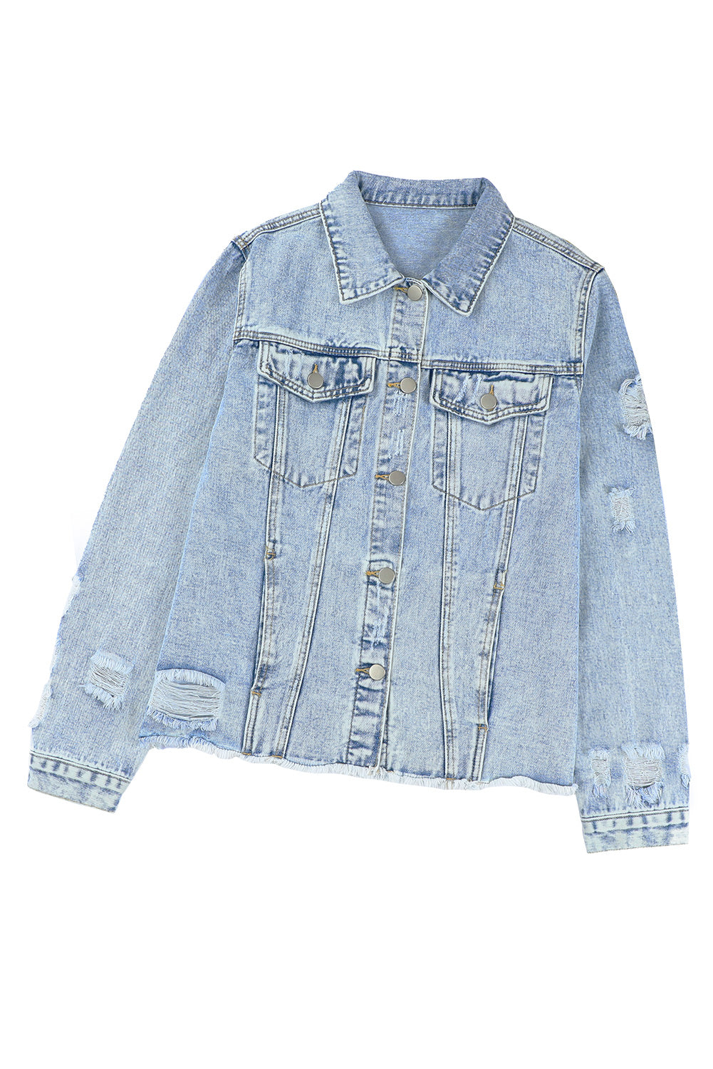 Denim Distressed Raw Hem Jacket