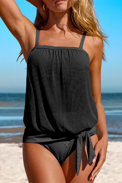 Stripe Mesh Tankini Swimsuit