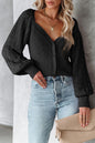 Herringbone Puff Sleeve Buttoned Cardigan