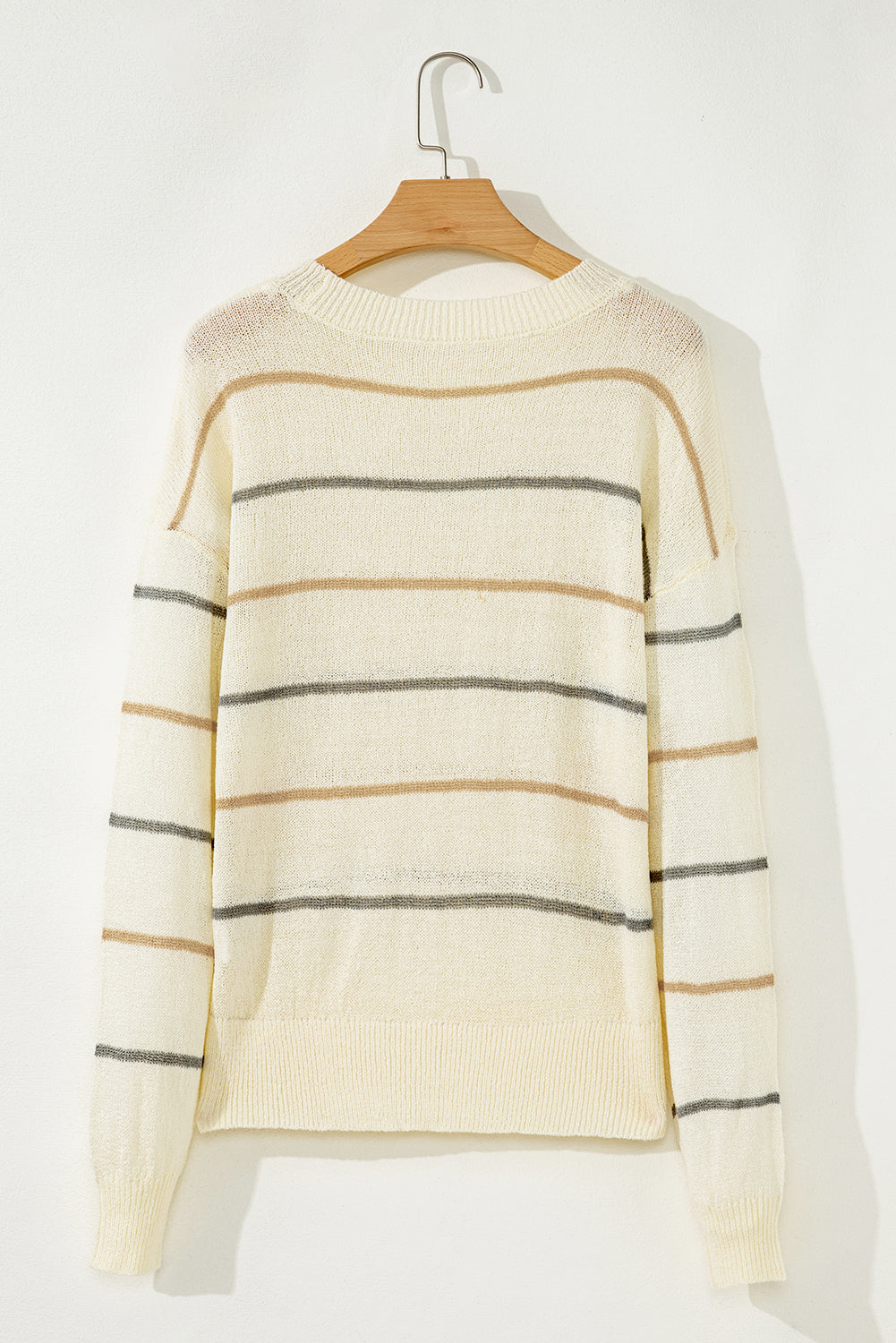 Stripe Ribbed Trim Drop Shoulder Sweater