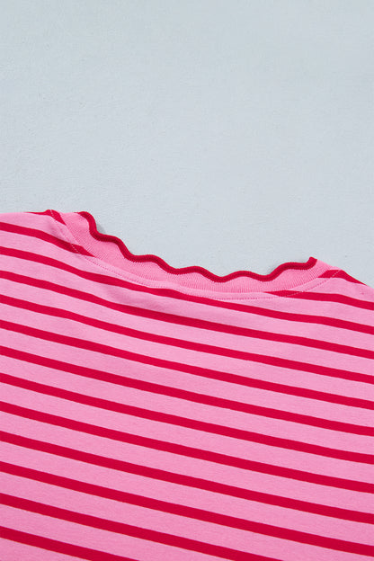 Stripe Scallop Trim Round Neck T-Shirt