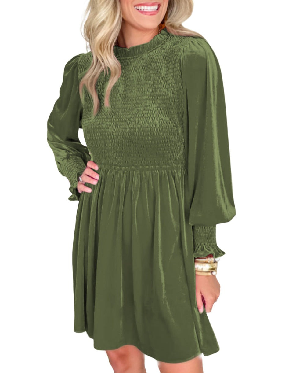 Velvet Smocked Puff Sleeve Dress