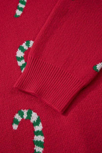 Christmas Candy Cane Drop Shoulder Sweater