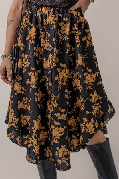 Floral Ruffle Elastic Waist Skirt