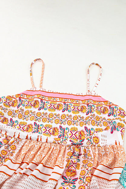 Boho Floral Patchwork Square Neck Sundress