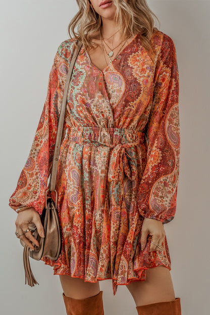 Boho Paisley Long Sleeve Mini Dress