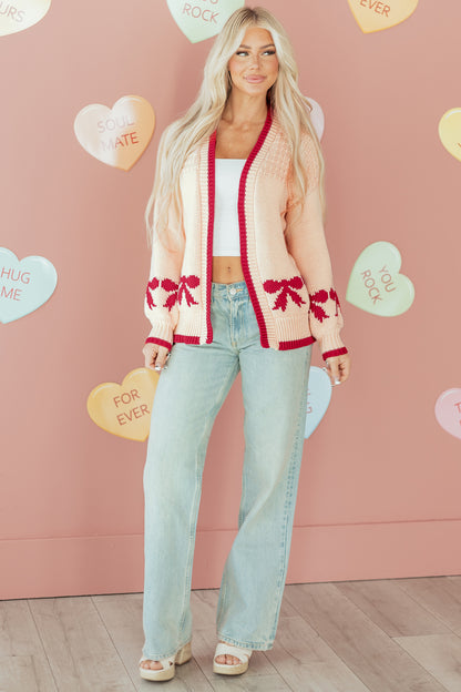 Valentine Bow Tie Textured Open-Front Cardigan