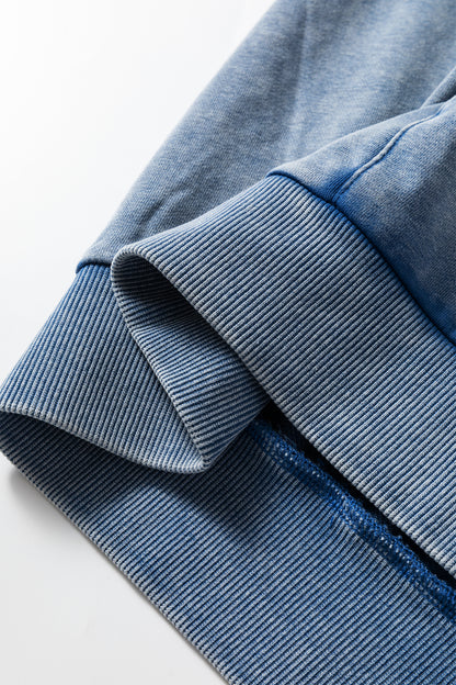 Solid Half-Zip Kangaroo Pocket Baggy Hoodie