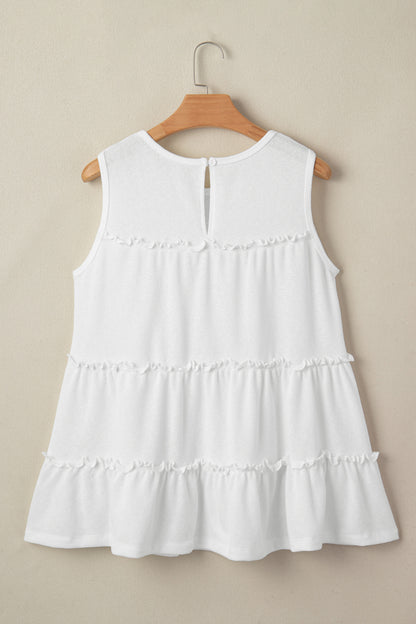 Solid Frilled Ruffle Tiered Tank Top