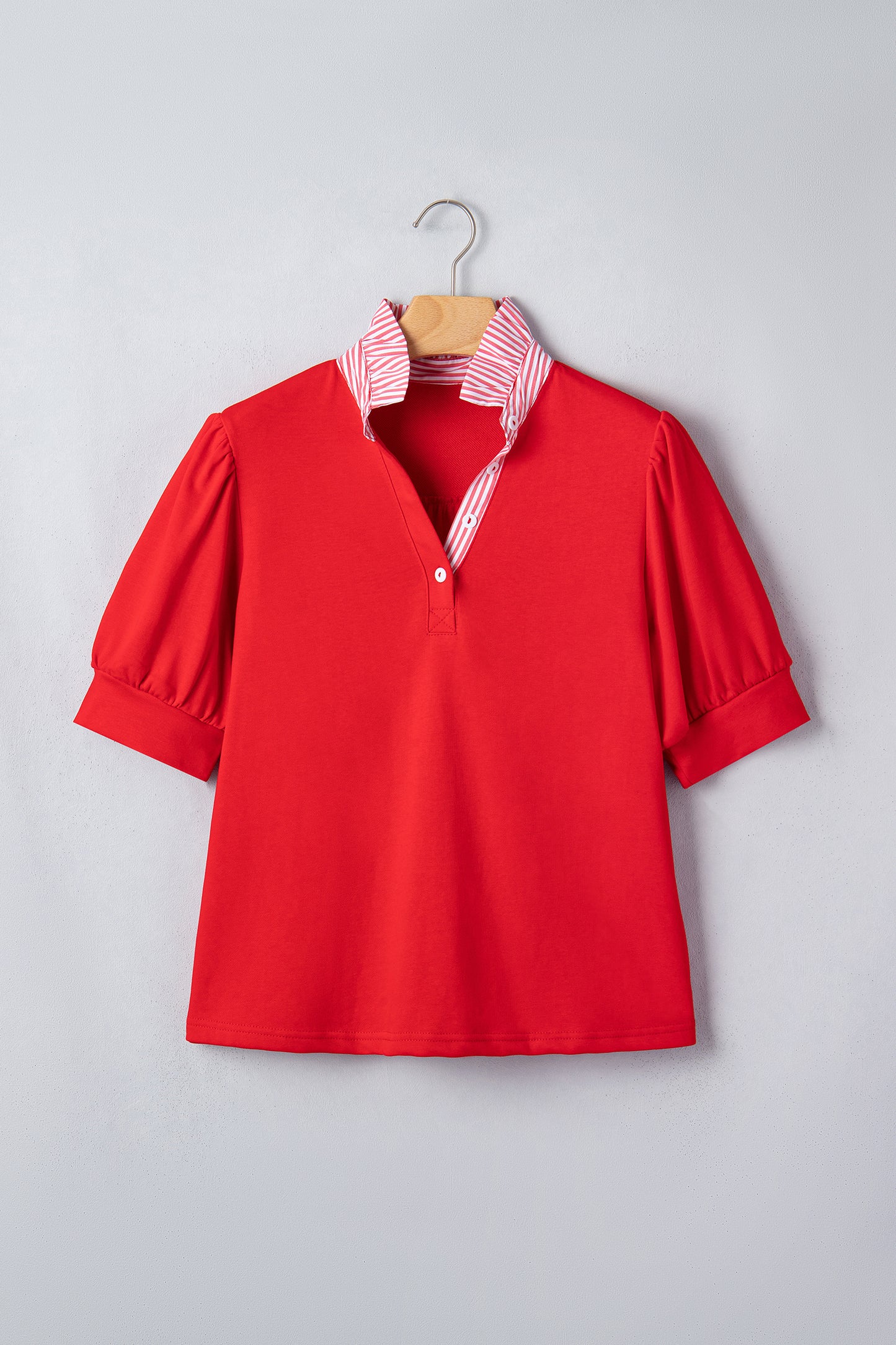 Stripe Frilled Collar Short Sleeve Blouse